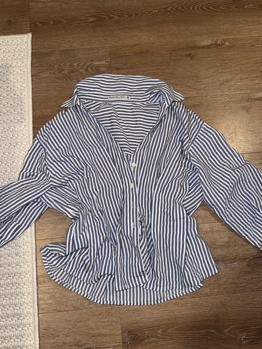Abercrombie & Fitch Navy and White Striped Button-Down Shirt